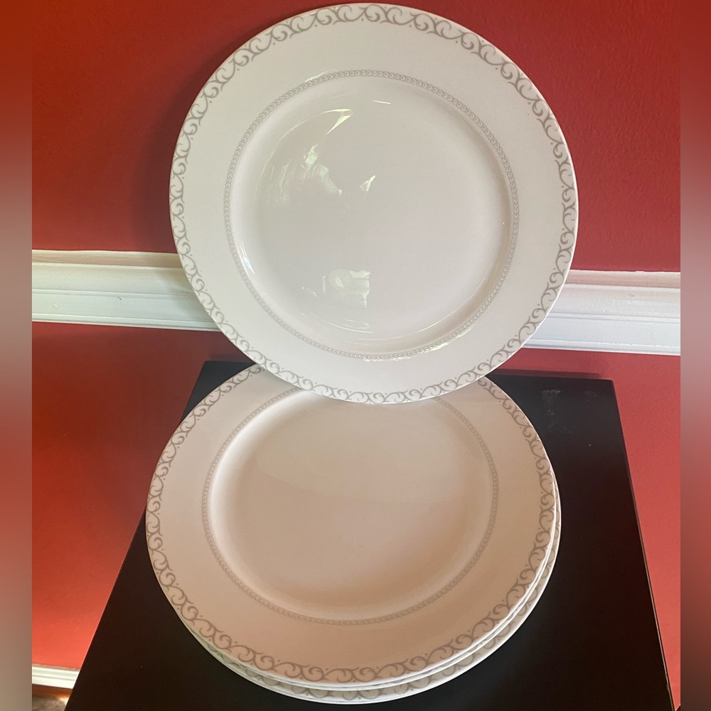 A Set Of 4 Silver Elegance Chasmere 8’ plates by MAXWELL & WILLIAMS